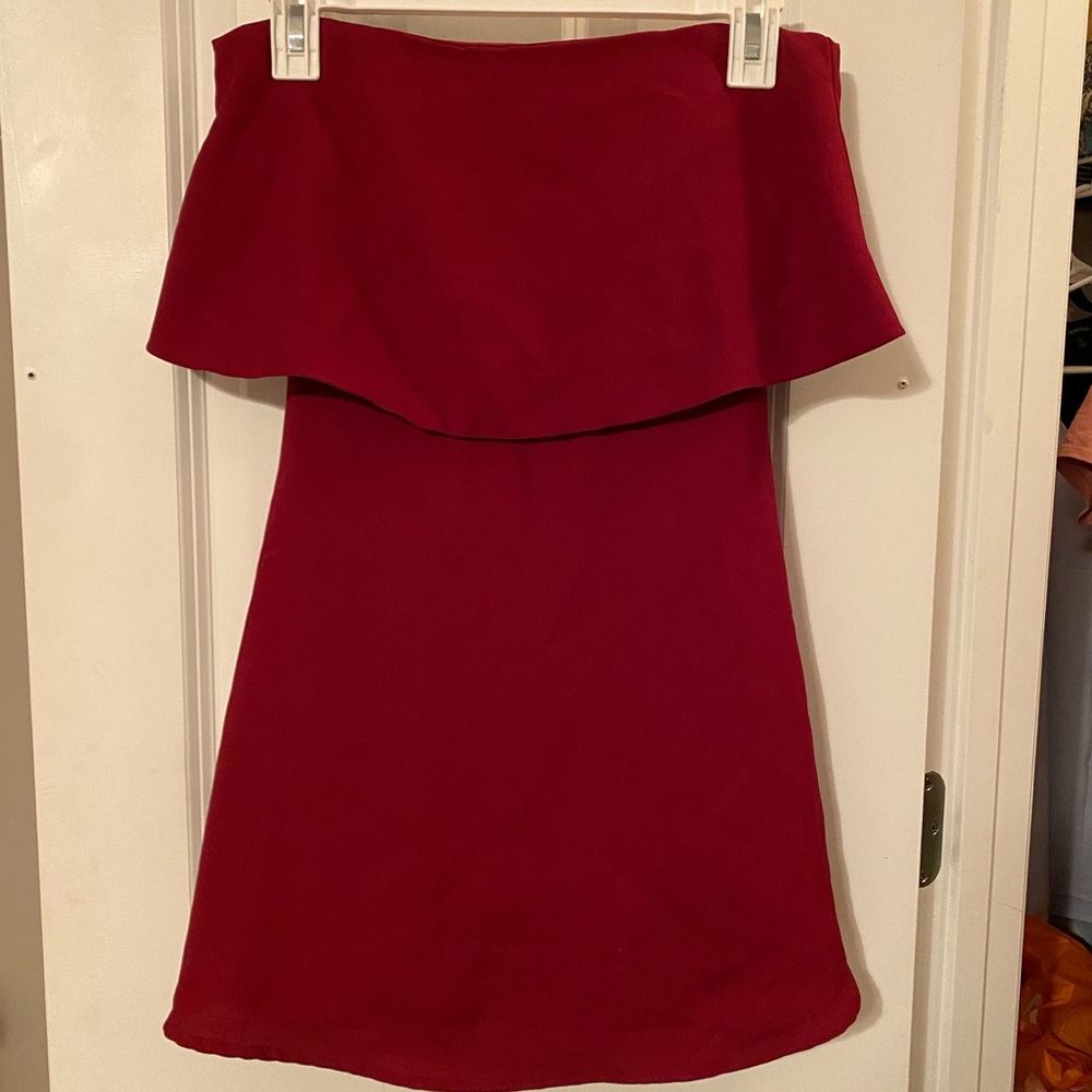 Red strapless LuLu’s mini dress